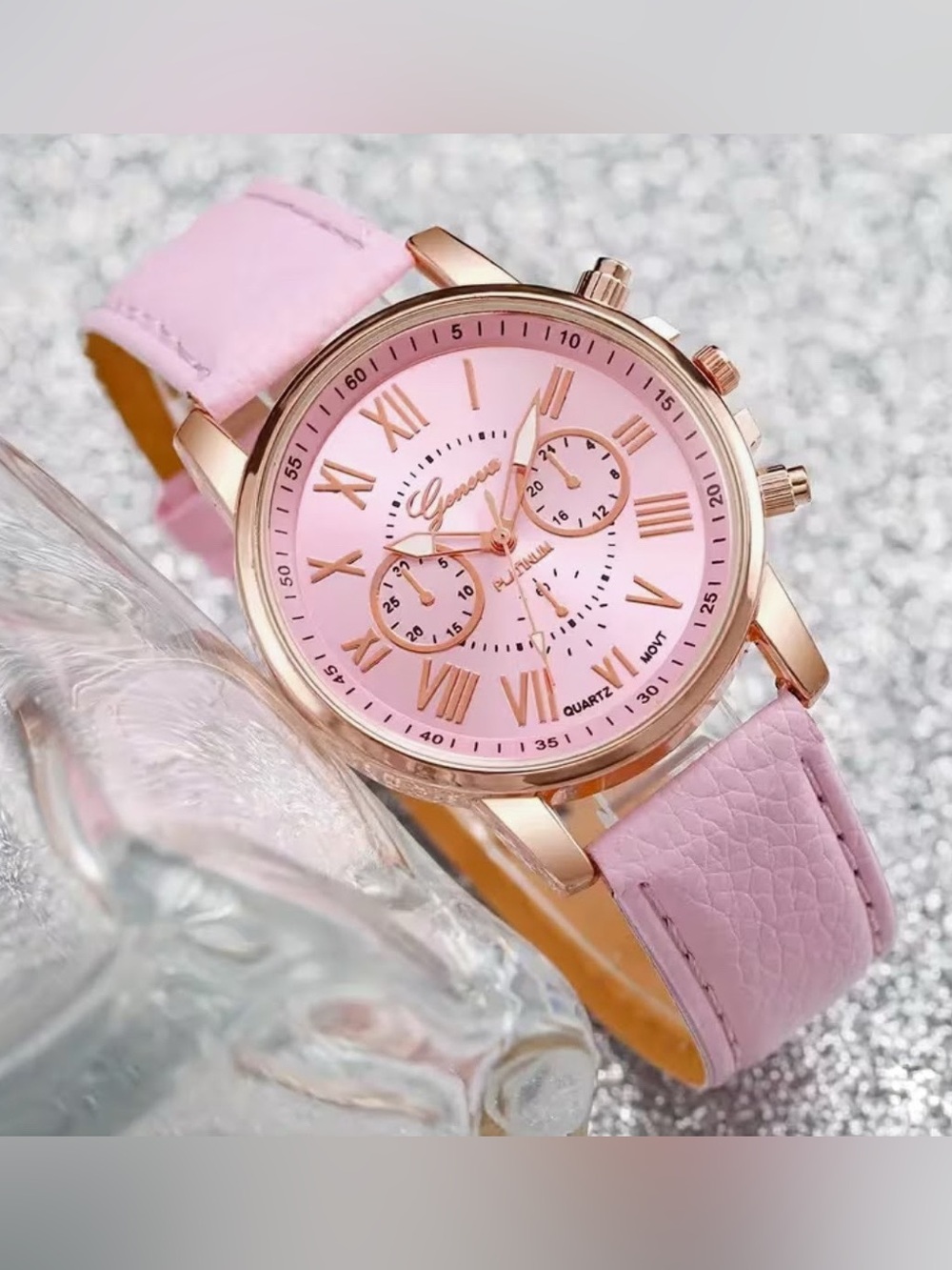 1-Pink and Rose Gold Women's Chronograph Wrist Watch